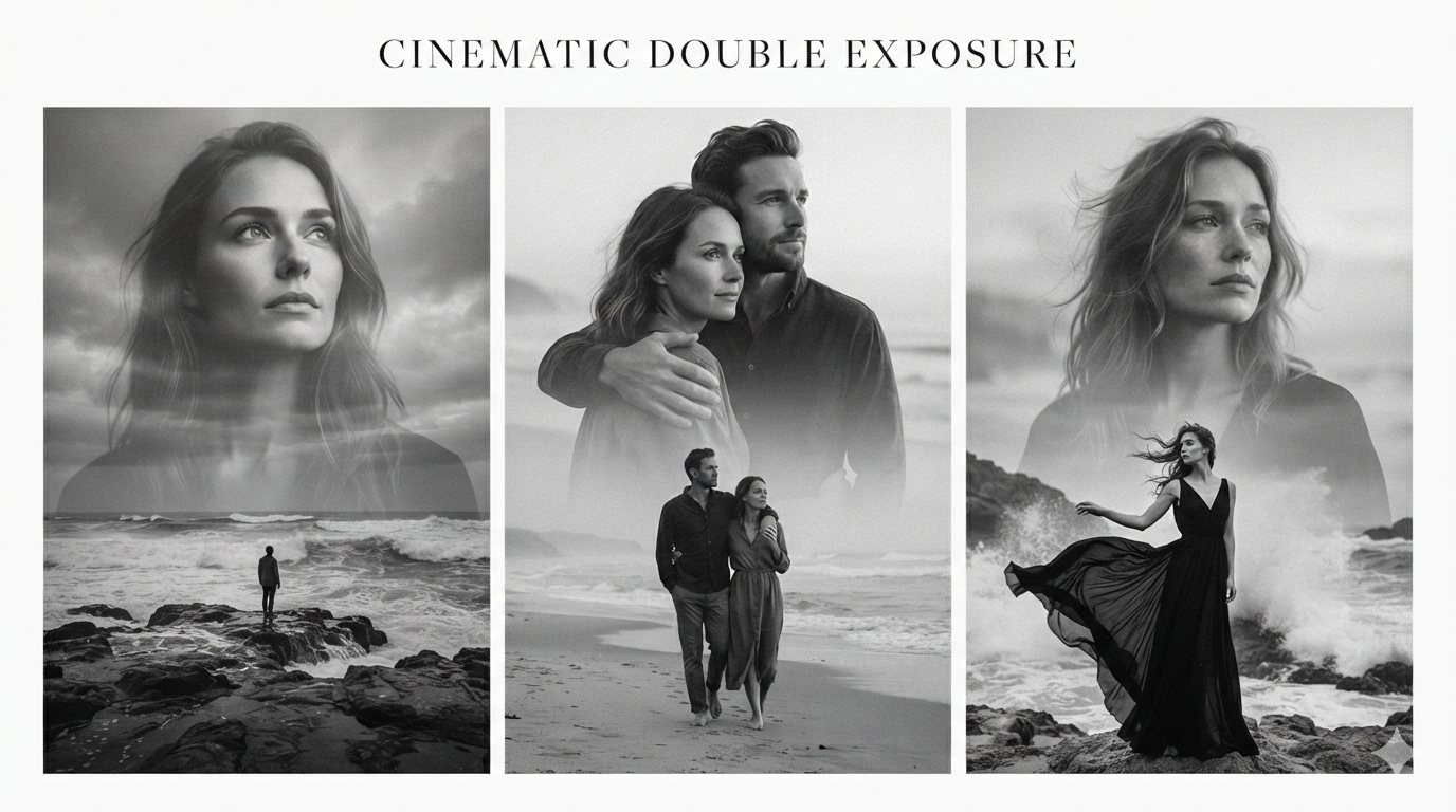 Cinematic Ocean Double-Exposure Romance